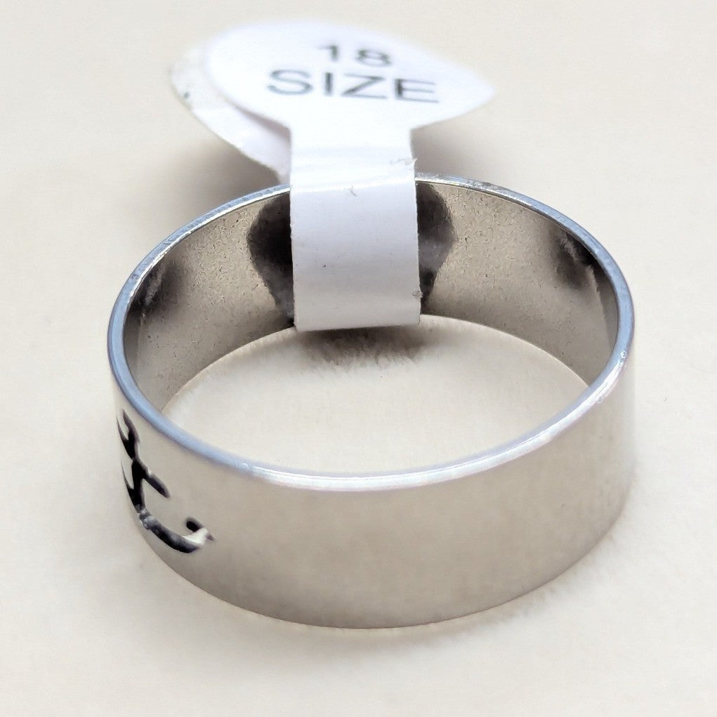 New Anchor Cutout Band Ring Unisex Size 8 Silver Tone Nautical Maritime Beachy