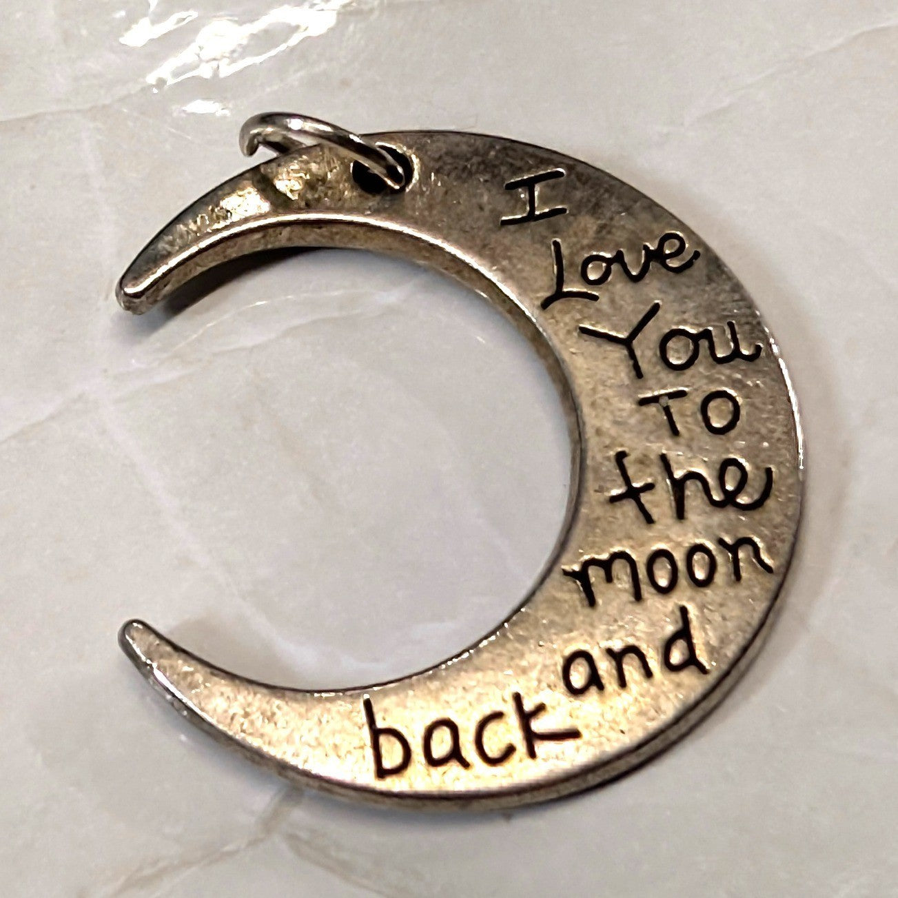 Vintage Crescent Moon Pendant Silver Tone I Love You To The Moon and Back Charm