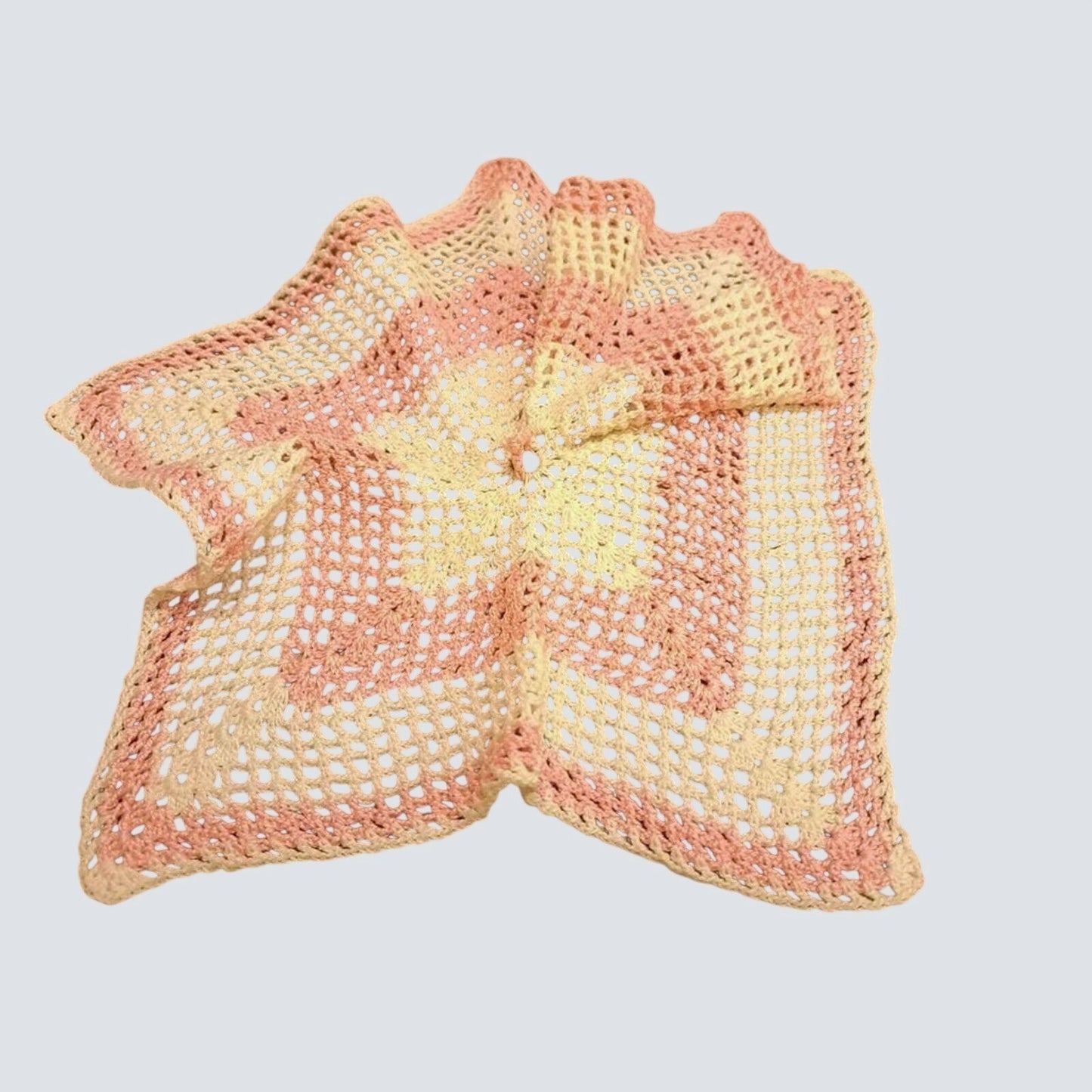 Handmade Vintage Crocheted Doily Table Mat Pink White Square 9 in Estate Dresser