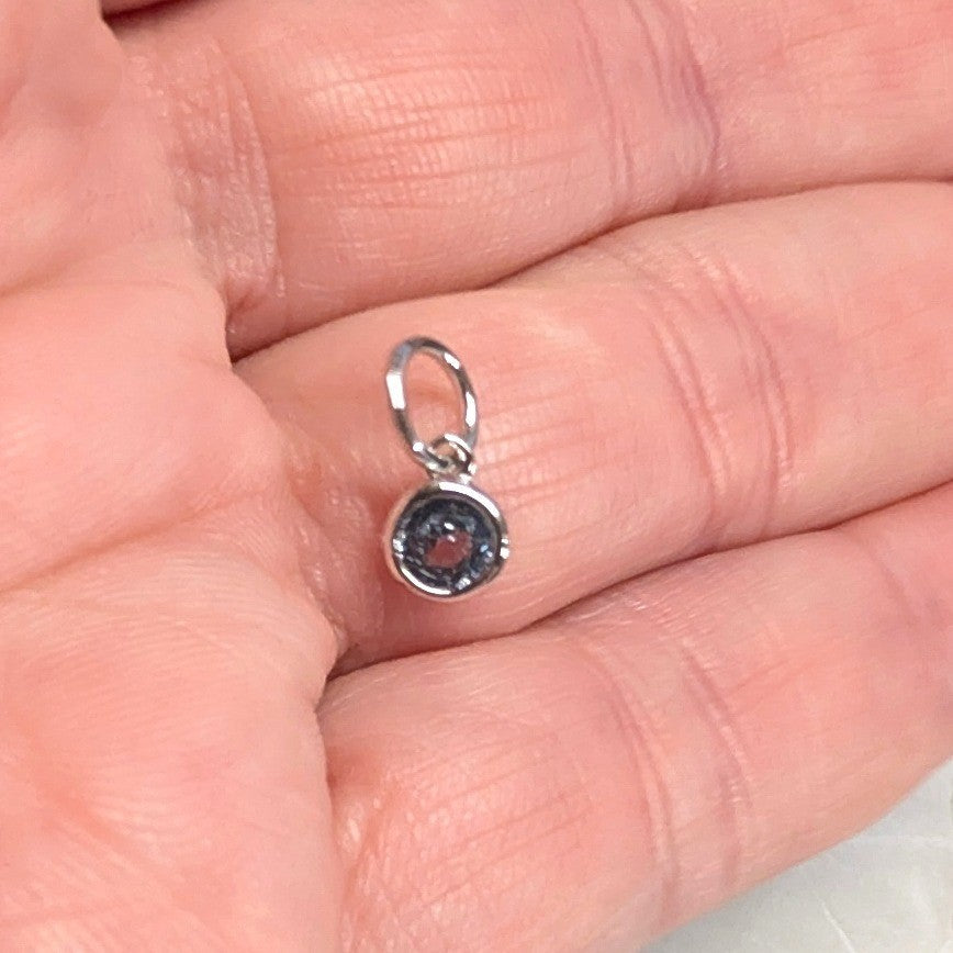 New 14K Gold Plated Small March Birthstone Pendant Charm Round Bezel Set Teal