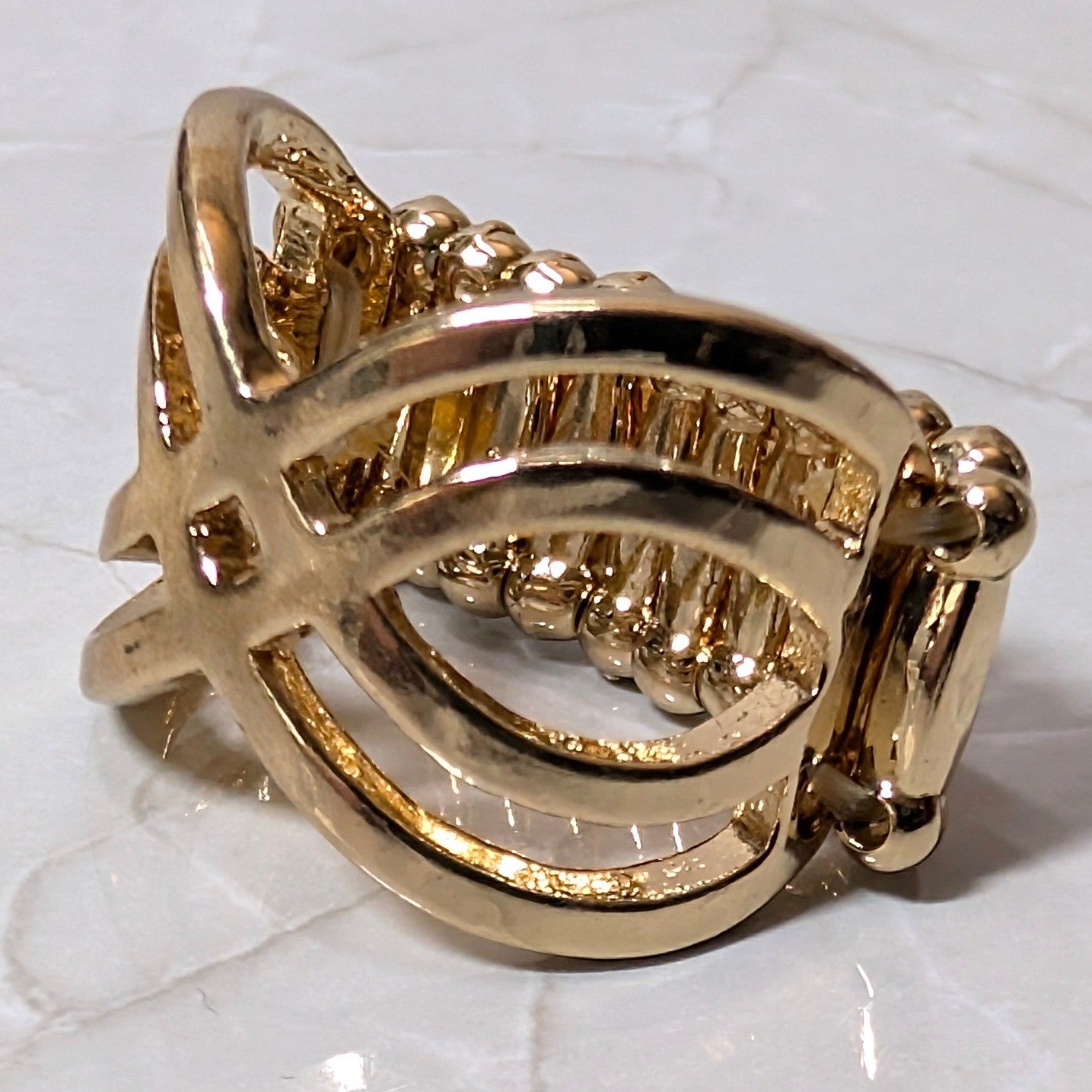 New Gold Tone Stretch Ring Gold Tone Abstract Cutout Infinity Band Plus Size