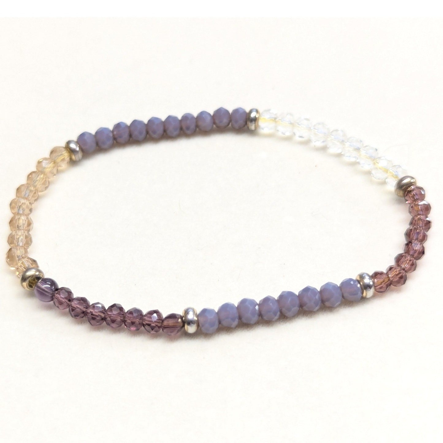 New Glass Beads Beaded Stretch Bracelet Purple Champagne Crystal Faceted Boho
