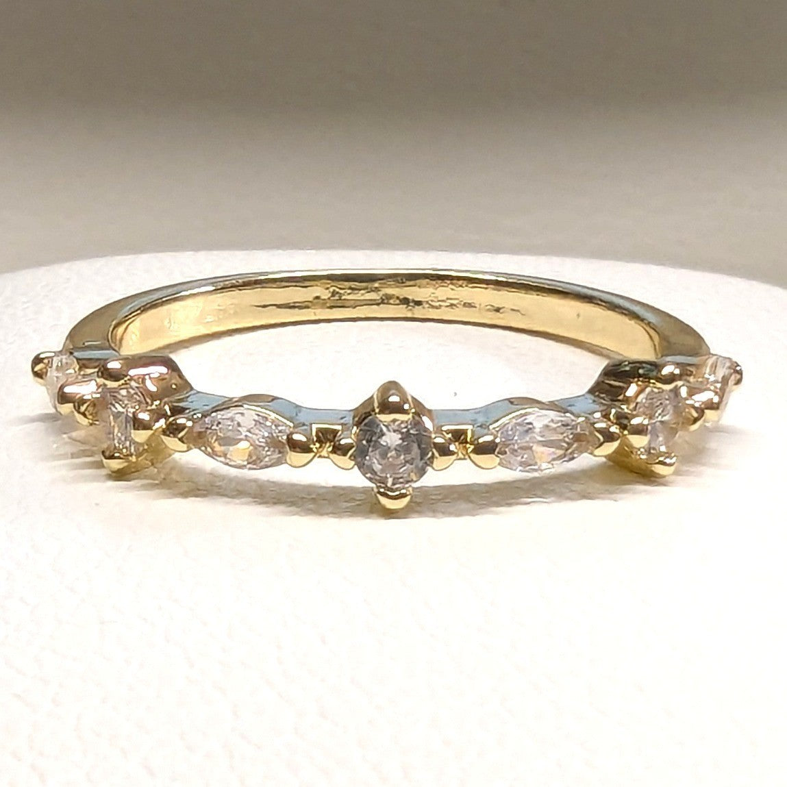 New 14K GP Gold PLated 8.5 Ring Marquise Round Cut Clear CZ Cubic Zirconia Band
