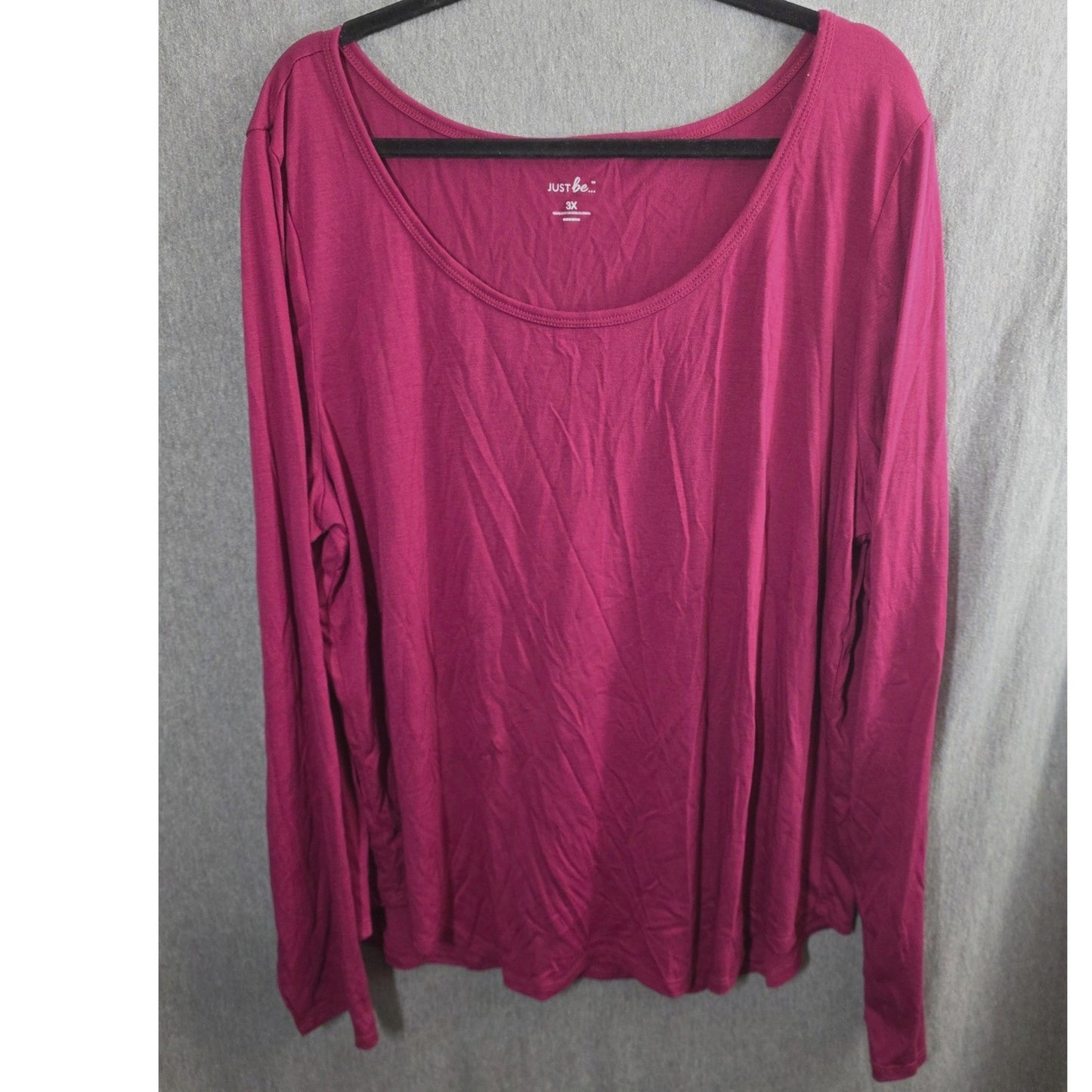 Just Be Top Womens Plus Size 3X XXX Soft Pink Shirt Long Sleeve Scoop Neck Knit