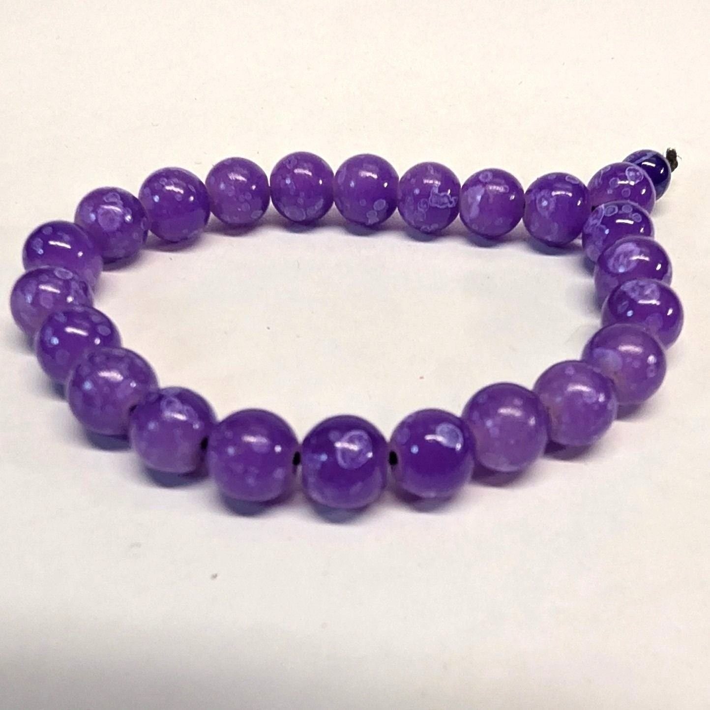 New Agate Bead Stretch Prayer Bracelet Purple Round Polished Boho Religious