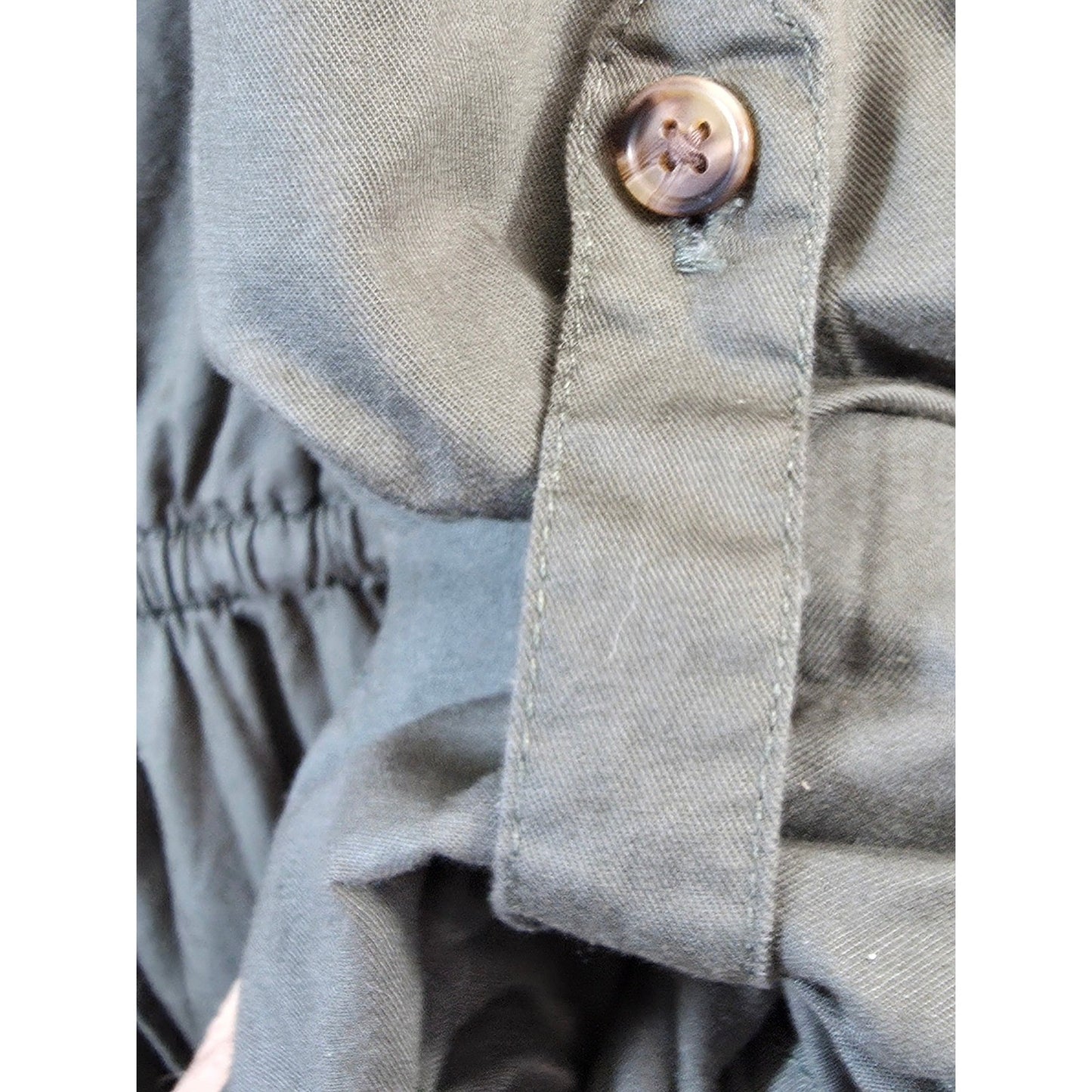 Time and Tru Button Down Shirt Dress PLus Size XXL 2X Roll Tab Olive Drab Green