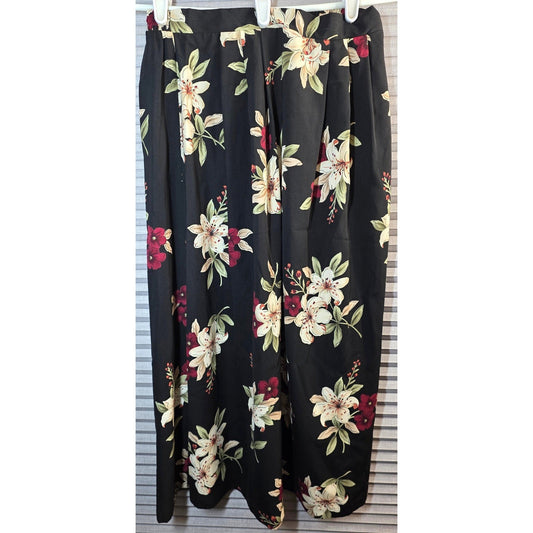Vtg Jaclyn Smith Studio Floral Maxi Skirt Sm S Small Black Elastic Waist Pleated