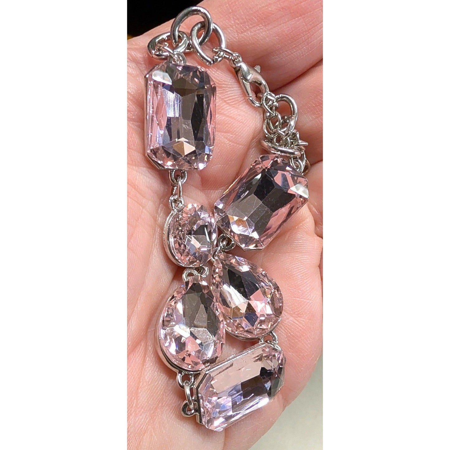 New Pink Ice Rhinestone Statement Bracelet Silver Tone Chunky Crystal 9.5"