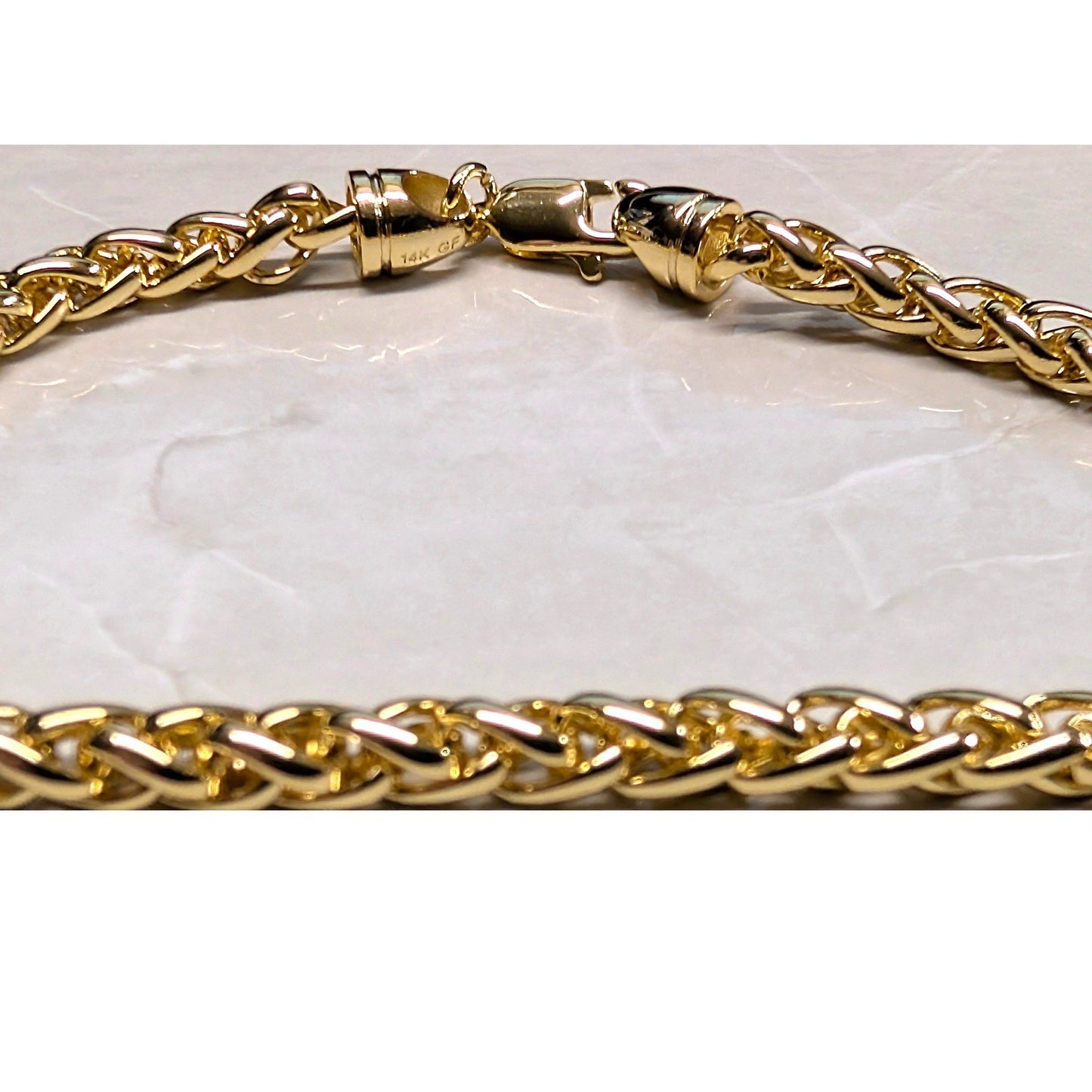 New 14K GF Gold Filled Wheat Chain Bracelet 7.25" Franco Link Lobster Claw Clasp