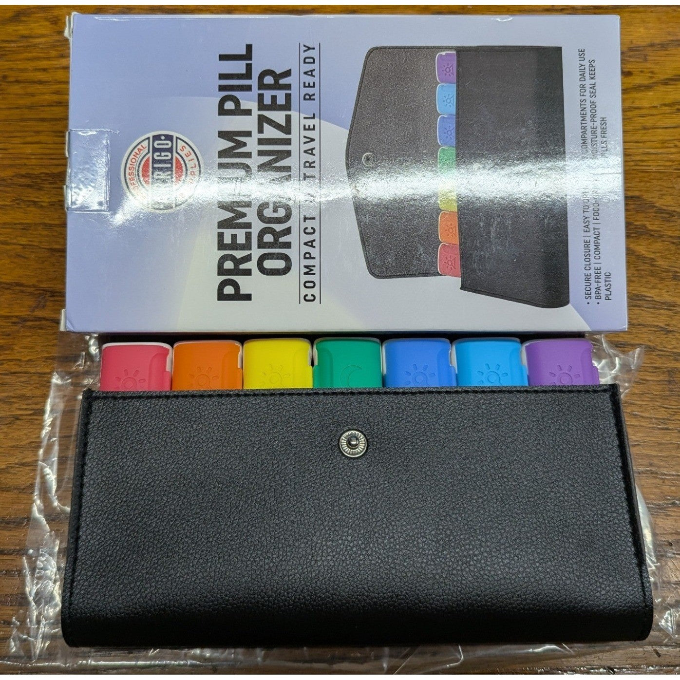 New Arrigo Weekly 3X Daily Pill Organizer Magnetic Black Rainbow Travel Case Box