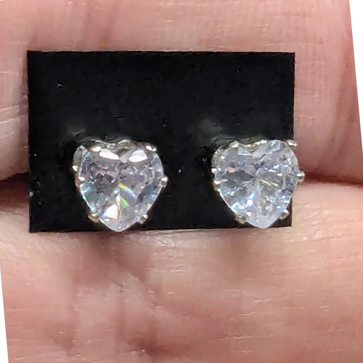 New Heart Stud Earrings Silver Tone Clear Sparkling CZ Cubic Zirconia 1/4 Inch