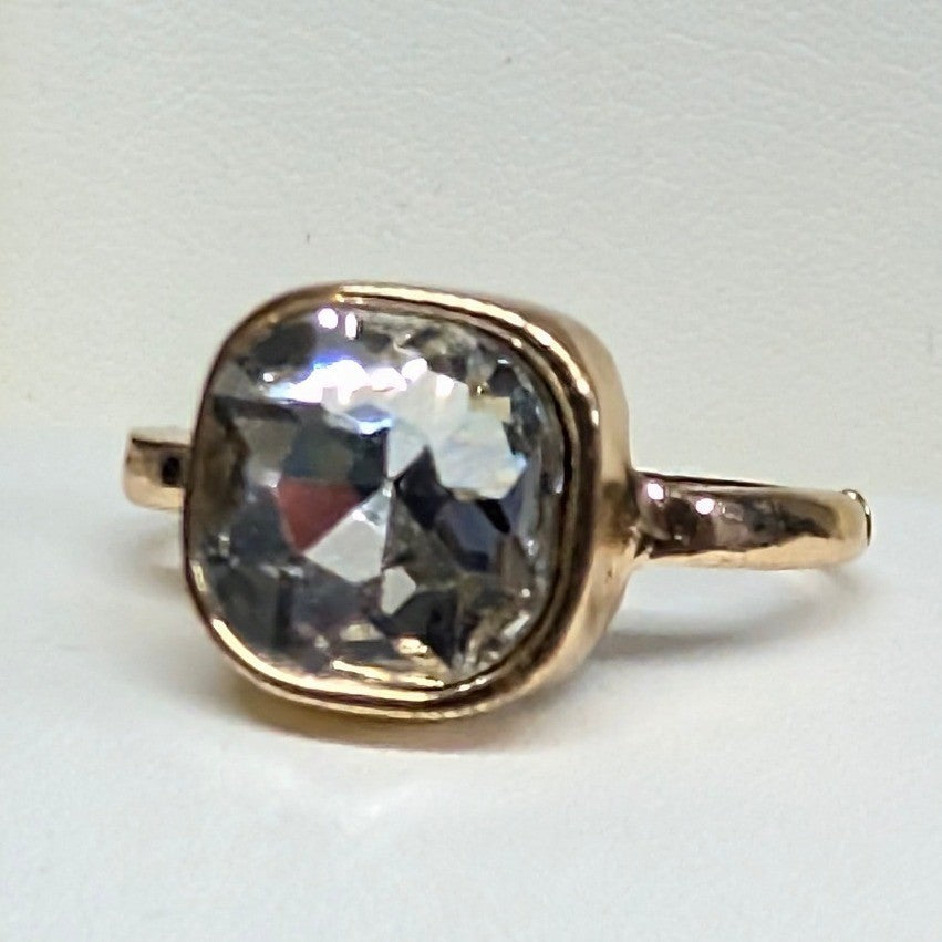 New Cushion Cut Crystal Cocktail Ring Size 8.5 Gold Tone Statement Square