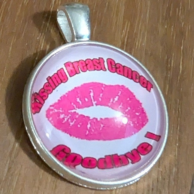 New Vintage Kissing Breast Cancer Goodbye Pendant Womens OS Pink Silver Tone