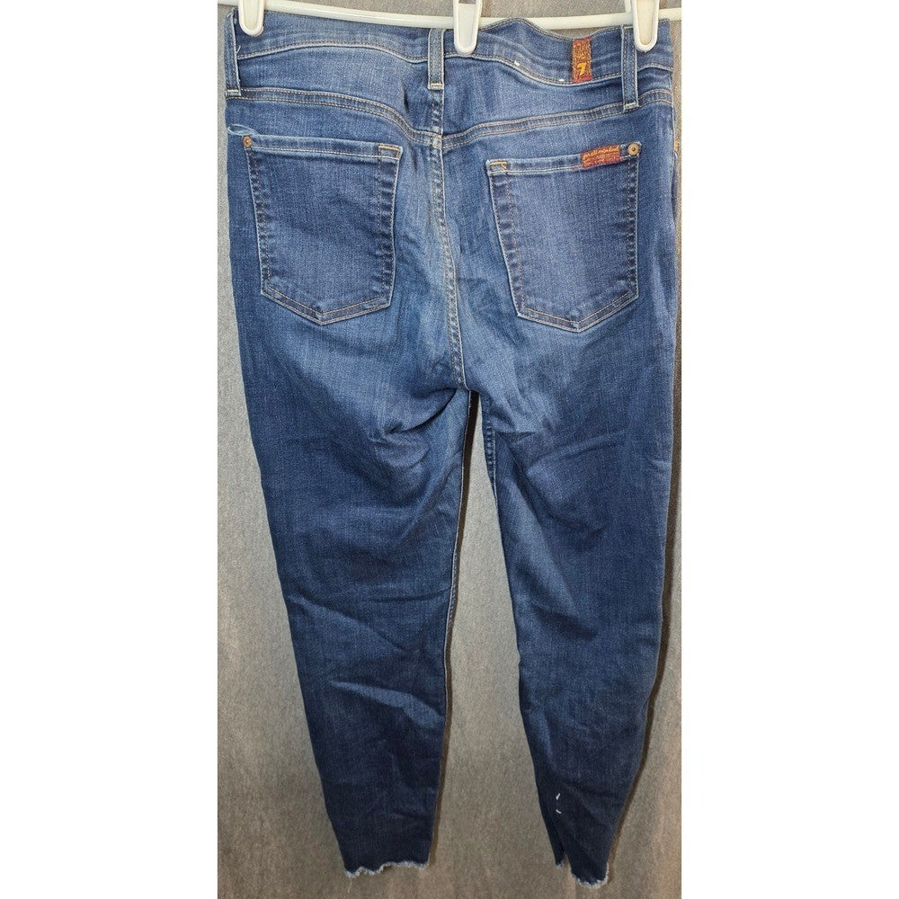 7 Seven For All Mankind The Ankle Skinny Jeans Womens 29 Blue Raw Hem Stretch