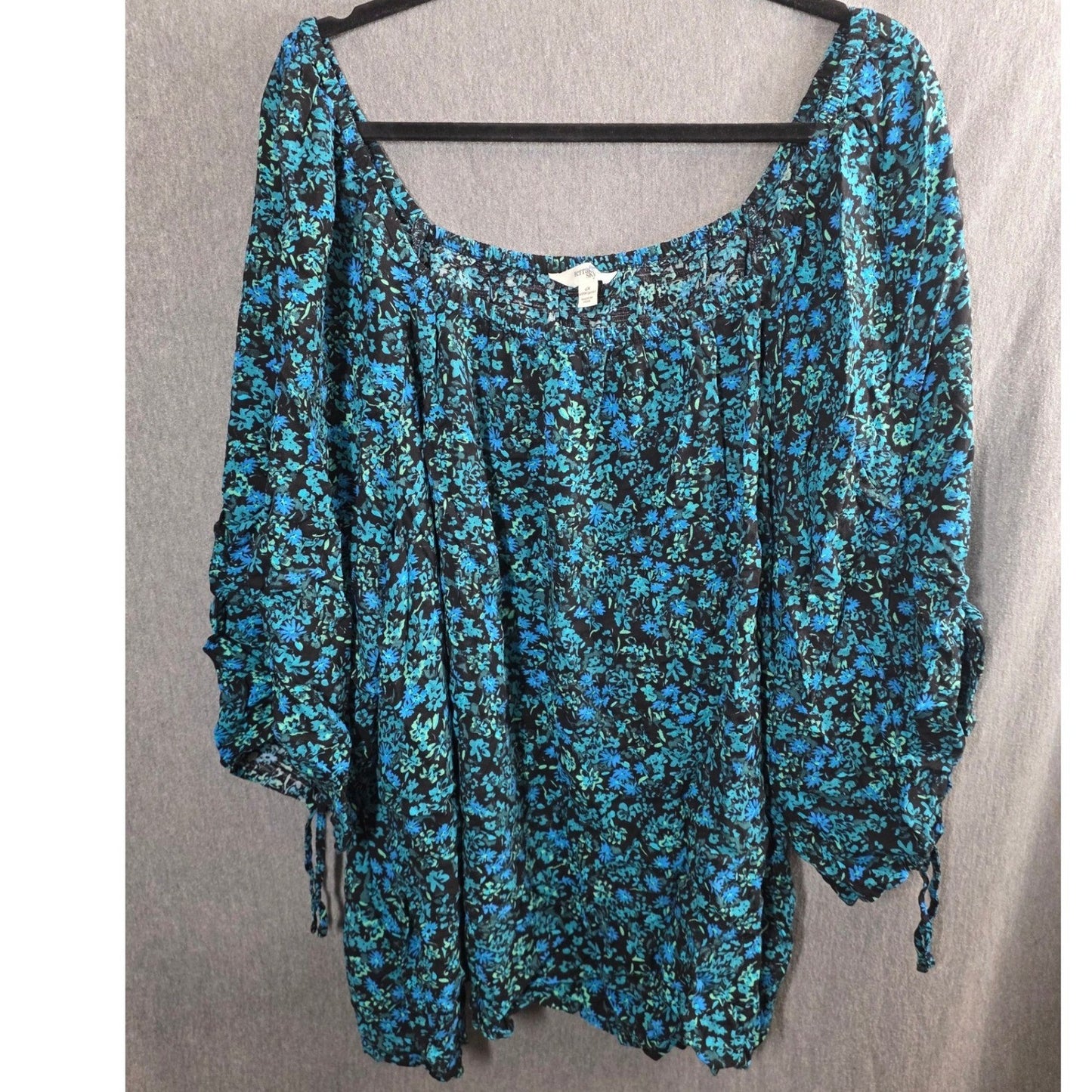Terra & Sky Off the SHoulder Top Plus Size 4X 28 30 W Black Floral Shirt Blouse