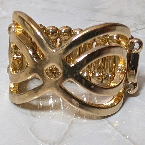 New Gold Tone Stretch Ring Gold Tone Abstract Cutout Infinity Band Plus Size