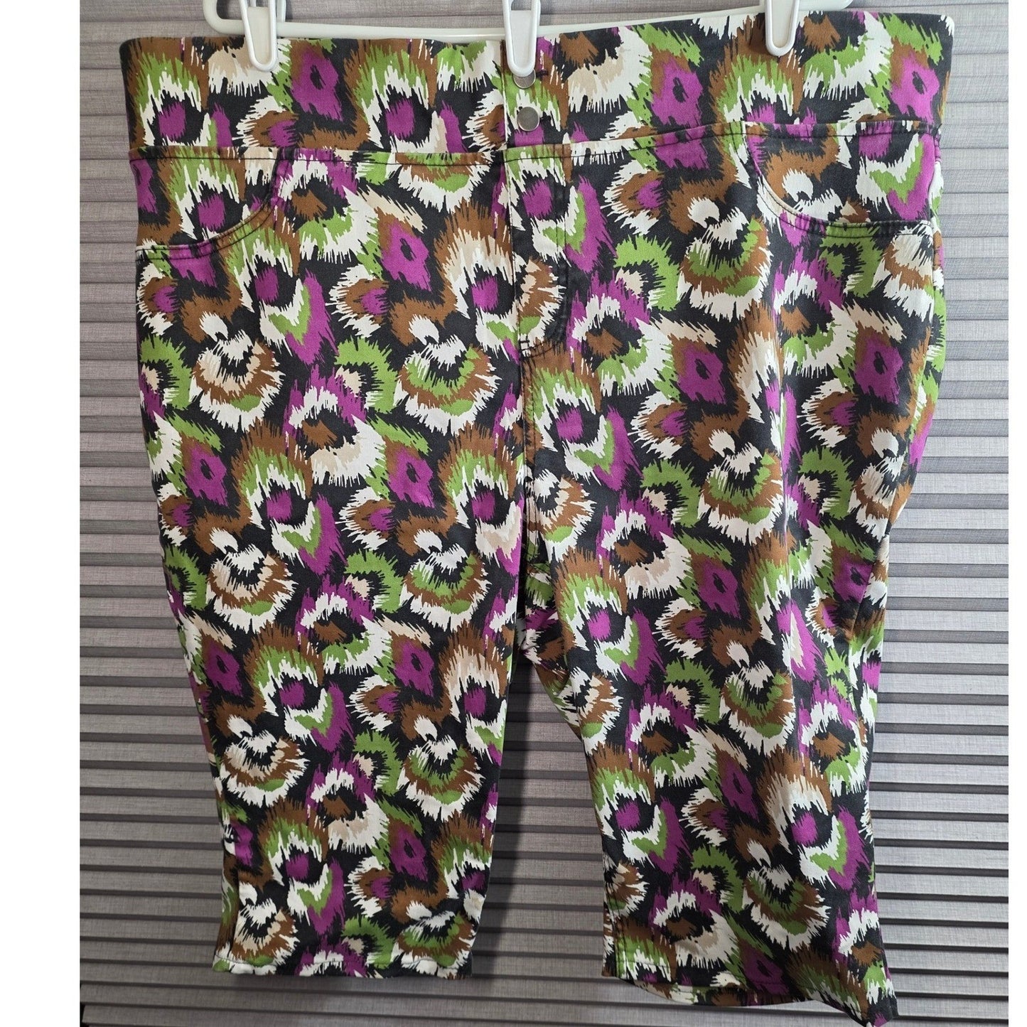 Terra & Sky Capris Bermuda Shorts 2X XX Abstract Stretch Cropped Pants Pull On