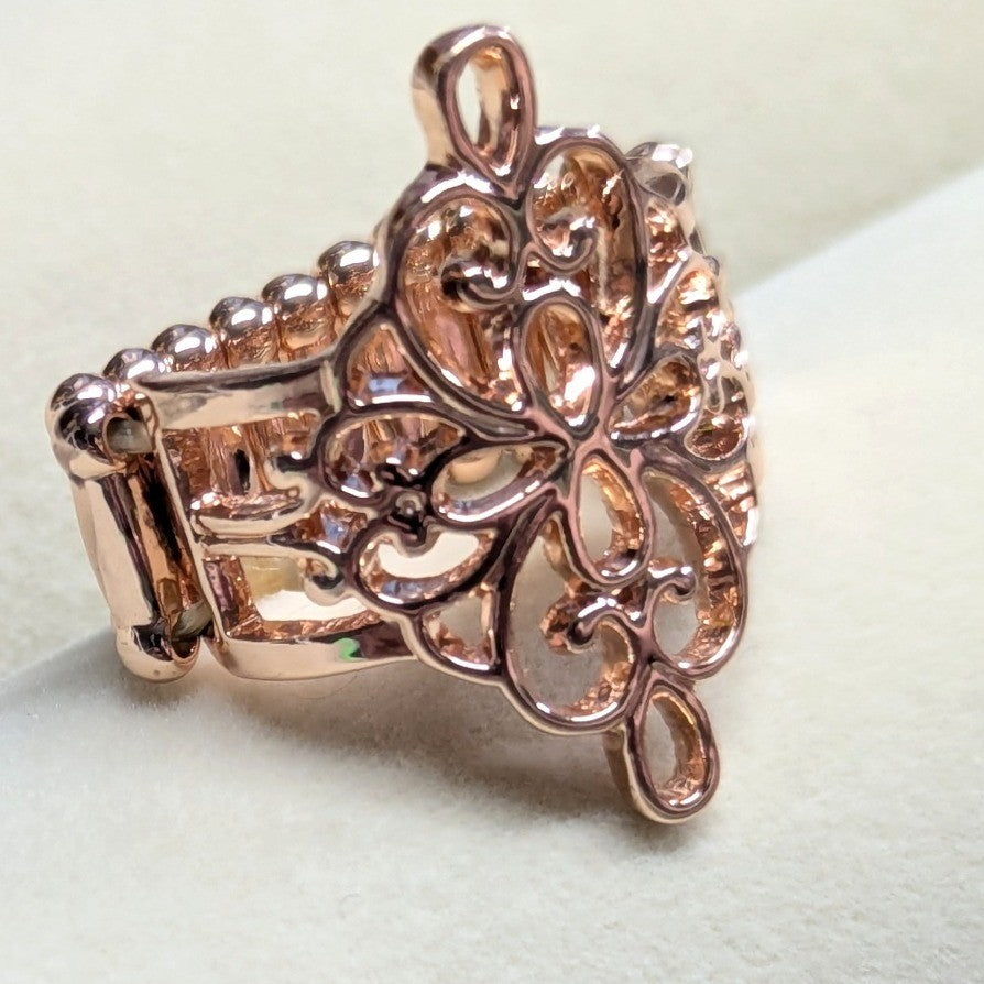 New Filigree Lt Rose GoldTone Light Copper Tone Stretch Ring Statement Boho