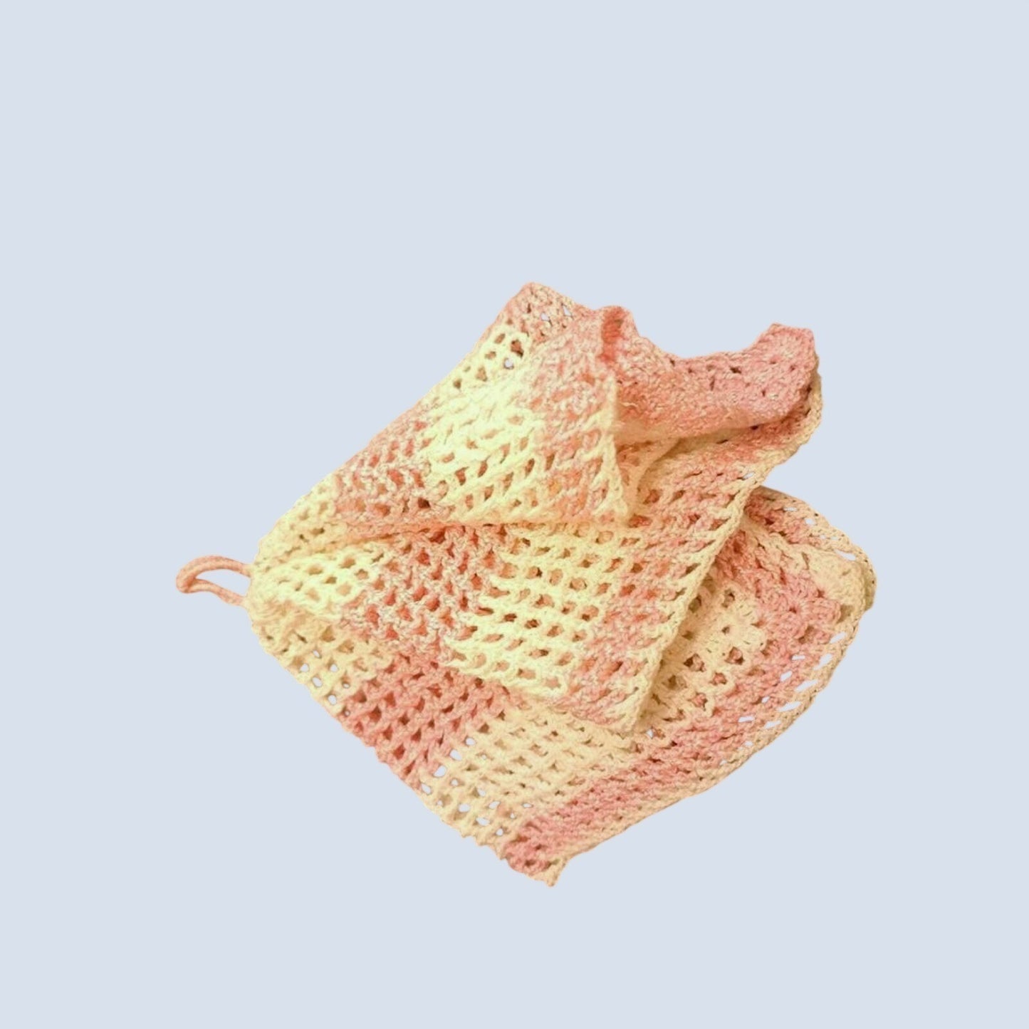 Handmade Vintage Crocheted Doily Table Mat Pink White Square 9 in Estate Dresser