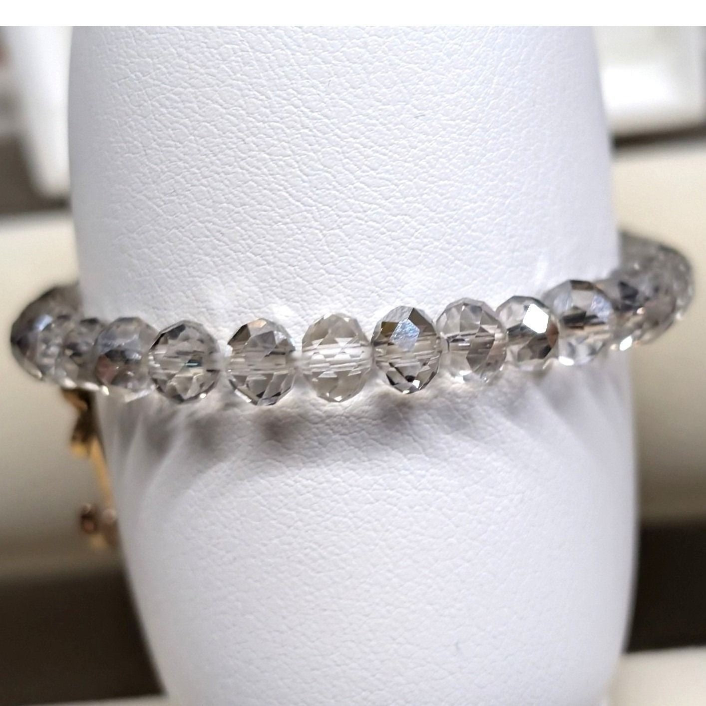 Anchor Charm Beaded Stretch Bracelet Clear Gray Gold Silver Nautical Coastal