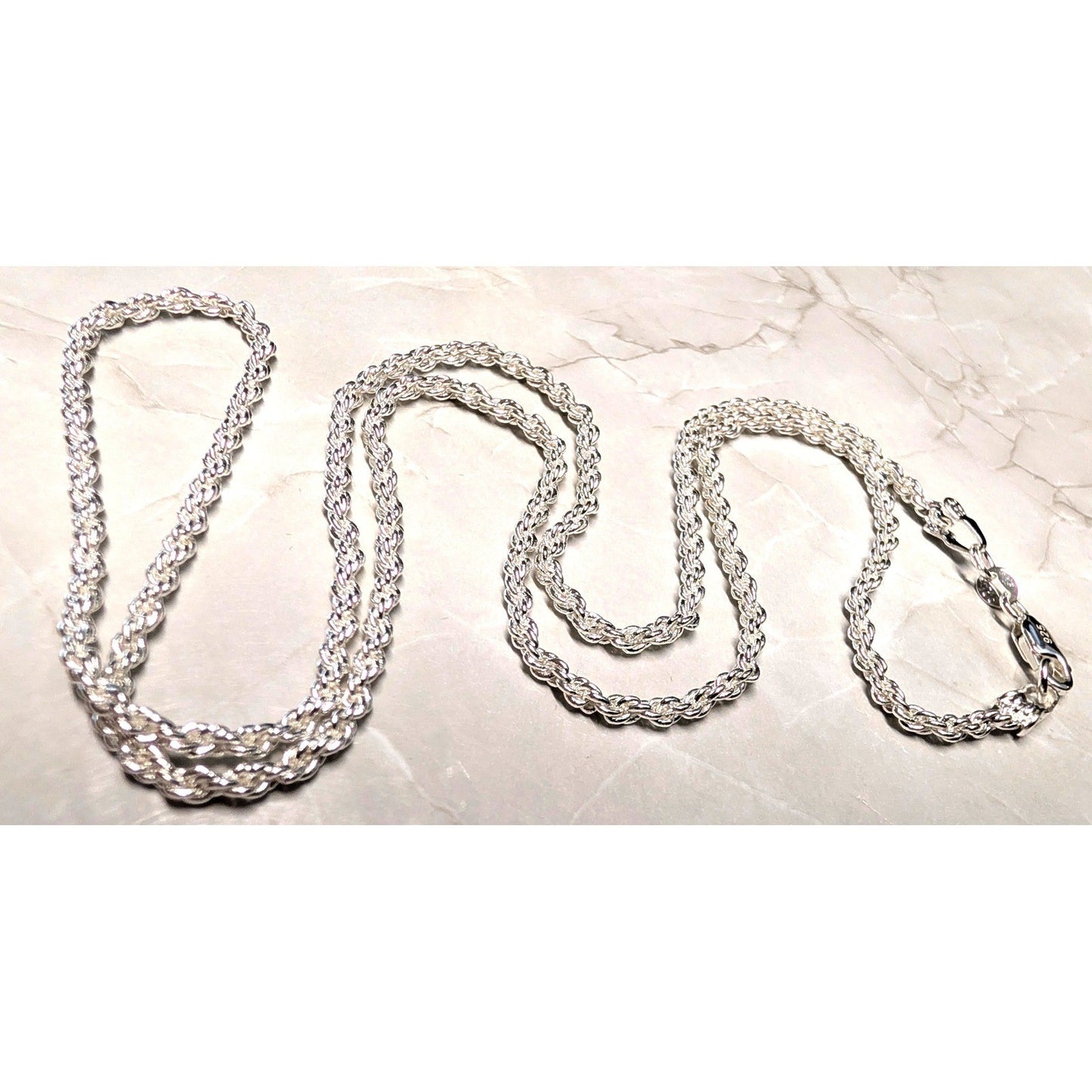 New Sterling Silver MARKED 925 Italy NOT TAGGED Rope Chain Necklace 24in Lobster