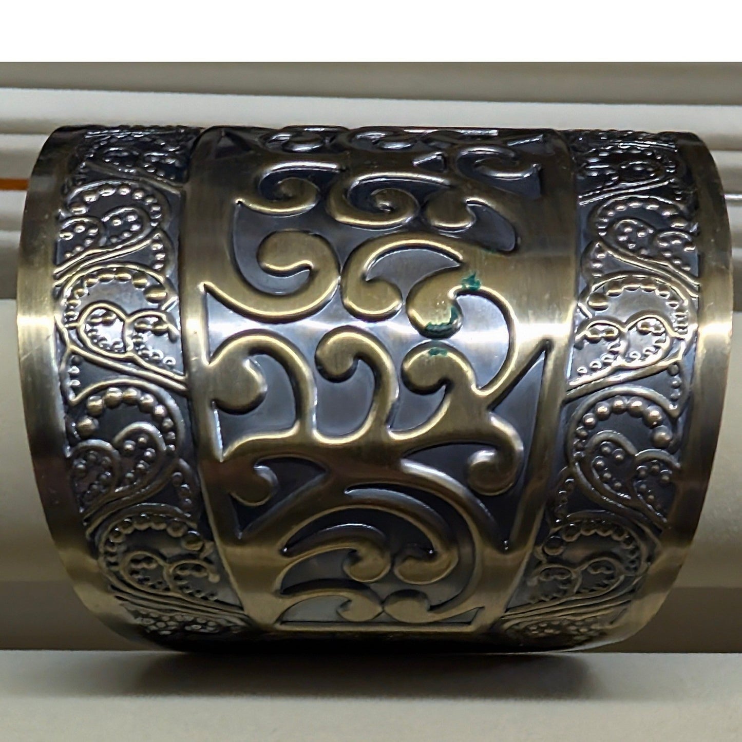 Vintage Ornate Filigree Cuff Bracelet Bronze Gold Silver Tones Mixed Metal Wide