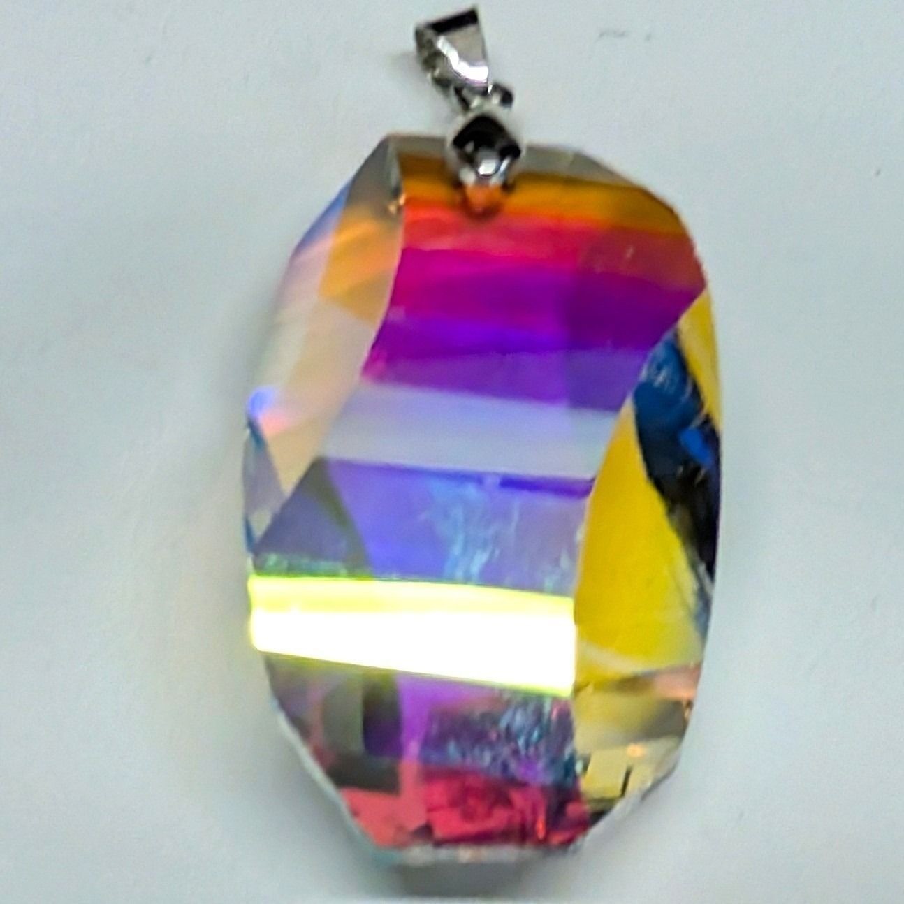 New 2.25" Aurora Borealis Crystal Pendant AB Multi-Color Iridescent Faceted Big