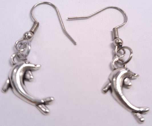 New Handmade Dolphin Dangle Earrings Silver Tone Marine Life Jewelry Aquatic Sea