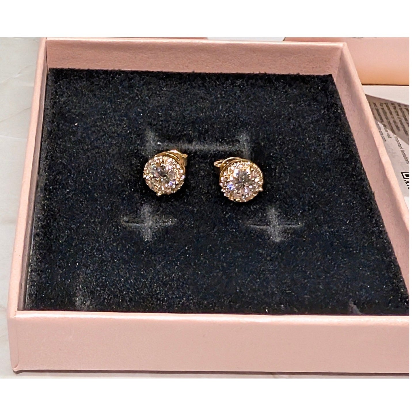 New 14K GP Gold Plated GRA Moissanite Stud Earrings Halo Brilliant Cut 1.0ct D