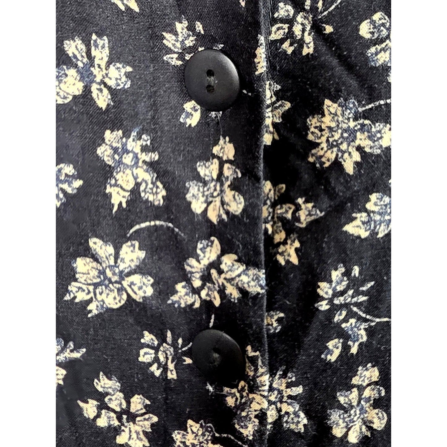 Vtg Maggie Lawrence Floral Button Front Dress Size 12 Black Khaki Rayon 90s