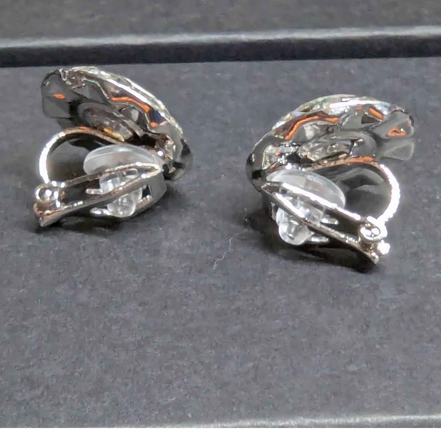 New Aurora Borealis AB Halo Rhinestones Clip On Earrings Silver PLated Wedding