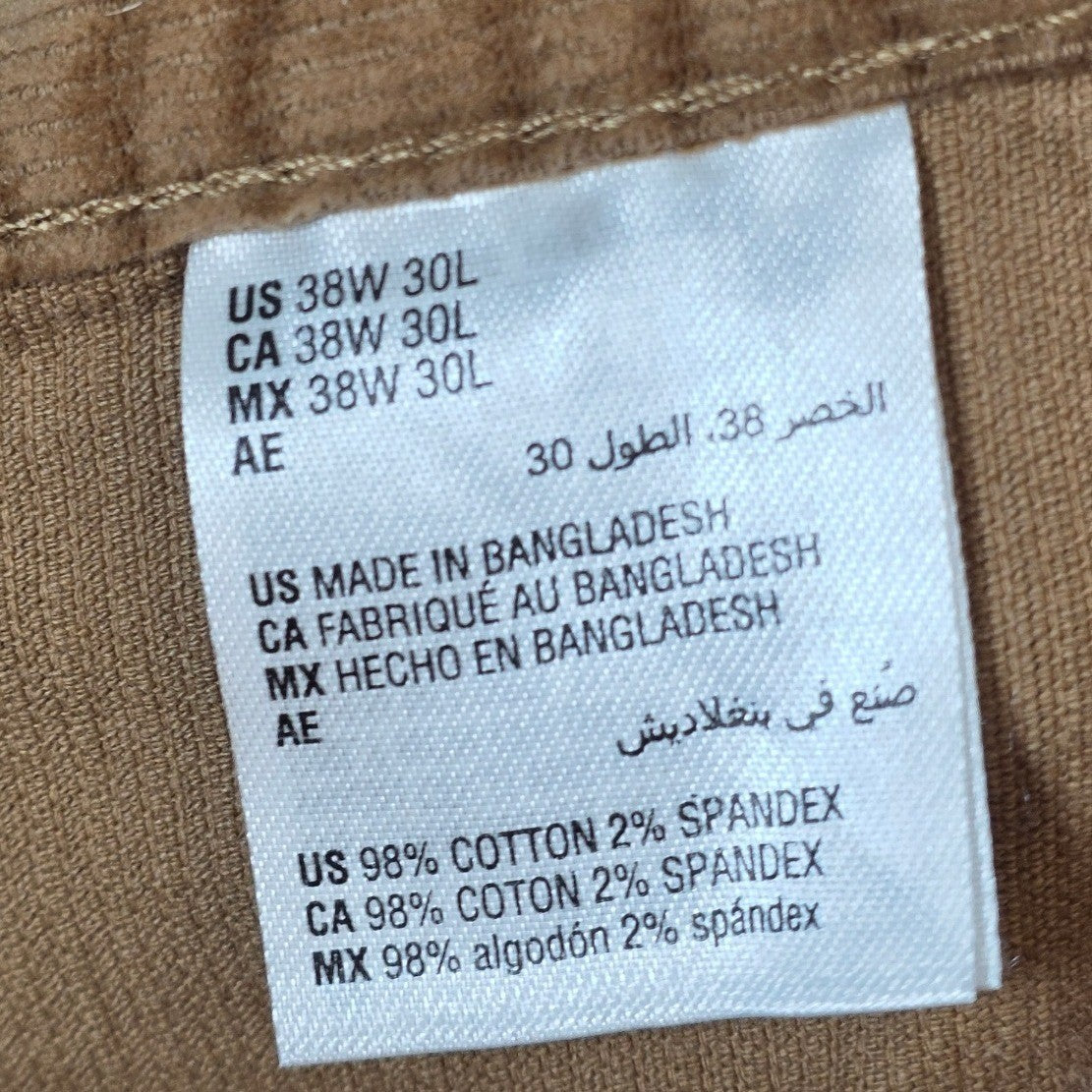 Club Room Corduroy Pants Jeans 38x30 38W 30L Brown Straight Leg Stretch 5 Pocket
