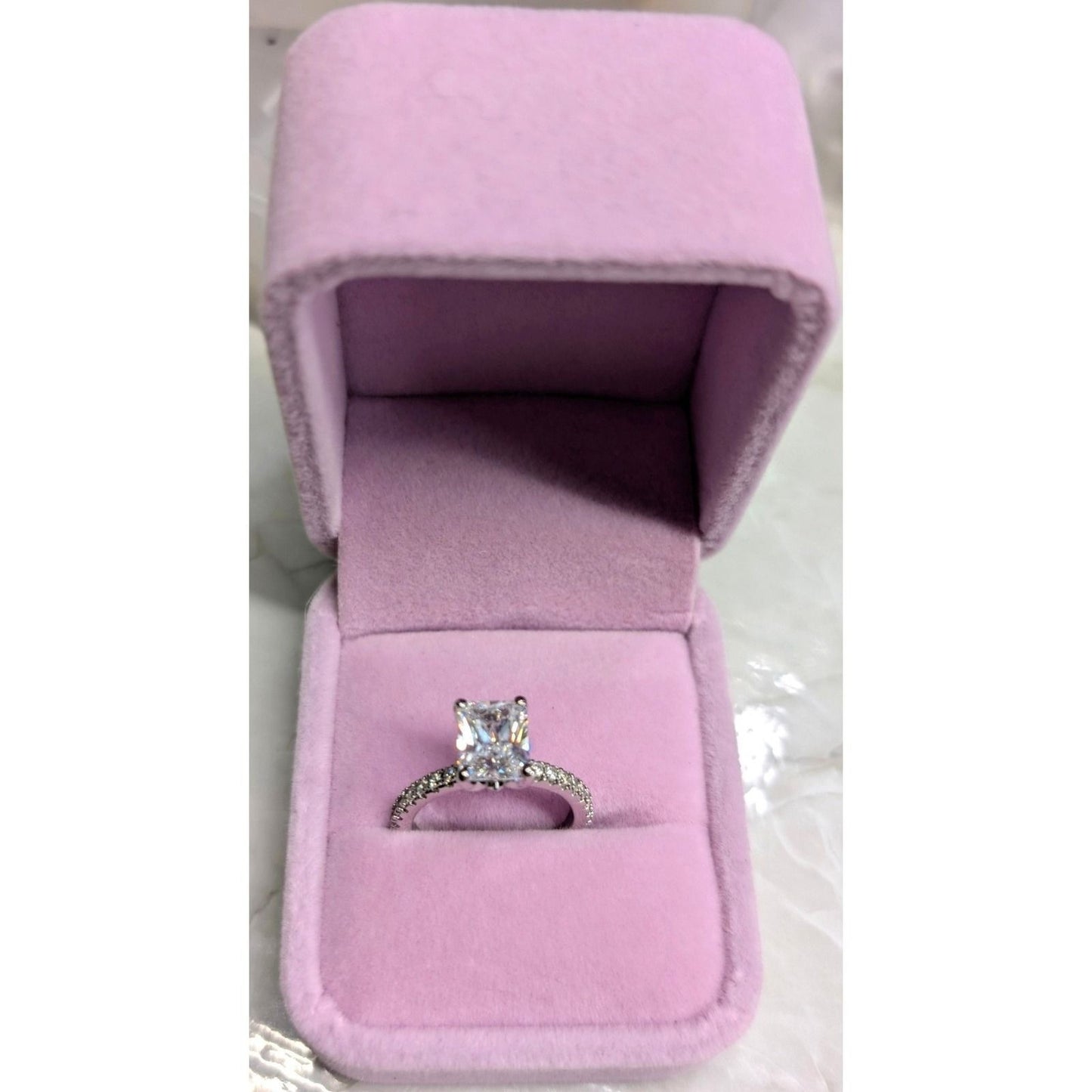 New in Box 14K Gold Radiant Cut Cubic Zirconia Engagement Ring Size 7.25 Pave CZ