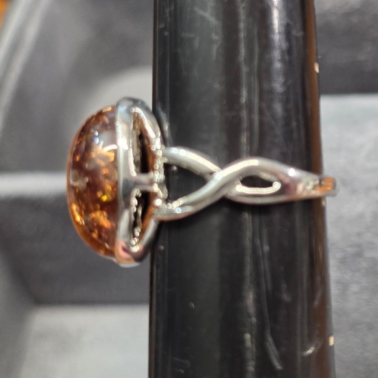 New Brown Sparkly Cabochon SilverTone Statement Ring Plus Size 10 Brown Stone