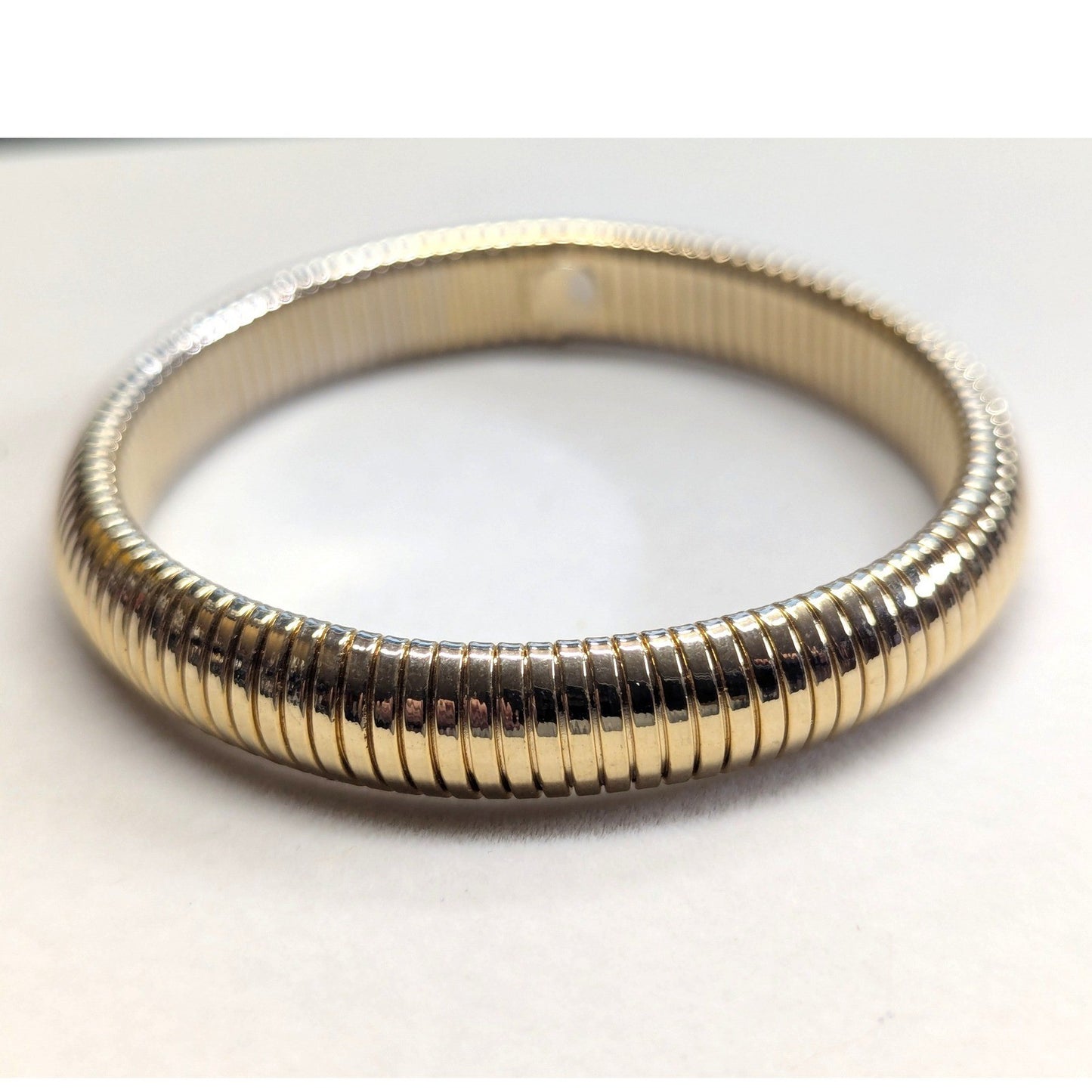 Vtg Stretch Omega Expansion Snake Cobra Bracelet Tubogas Gaspipe Bangle Goldtone