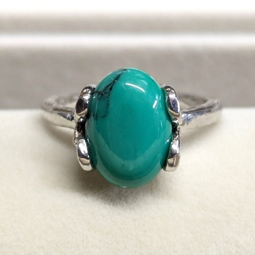 New Oval Faux Turquoise Stone Ring Plus Size 9 Silver Tone Western Band Cowgirl