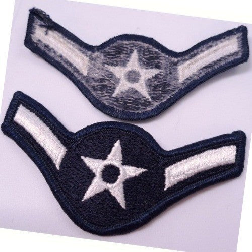 US Air Force Airman Rank Patch Enlisted E2 4" Blue Silver Star Chevron Stripe
