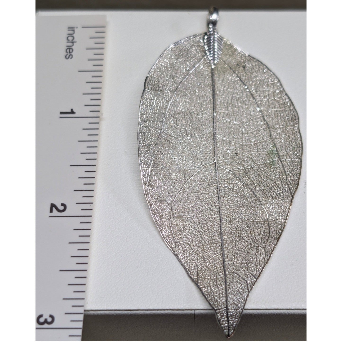 Vtg Real Leaf Filigree Pendant 3" Silver PLated ? Skeleton Leaf Nature Statement