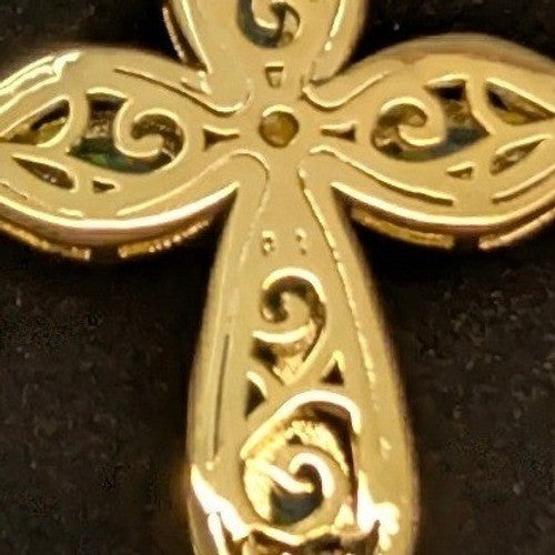 Blue Fire Lab Opal Cross Pendant 1.5 Inch 14K GP Gold PLated Marquise Filigree