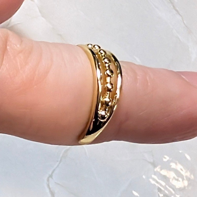New 14K GF Gold Filled 3.75 Triple Row Band Beaded Ring Stacked Multi Finger Toe
