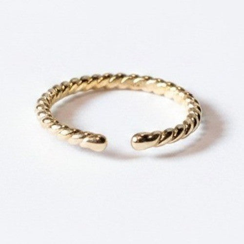 New 14K Gold GF Filled Twisted Rope Open Finger Toe Midi Ring Size 3.75 Stacking