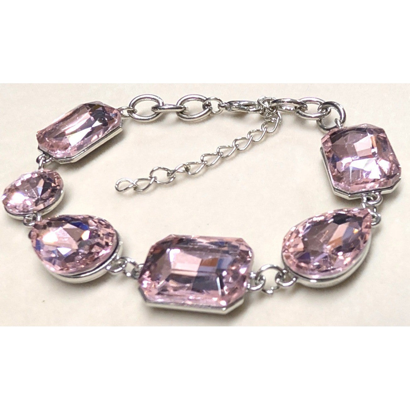 New Pink Ice Rhinestone Statement Bracelet Silver Tone Chunky Crystal 9.5"