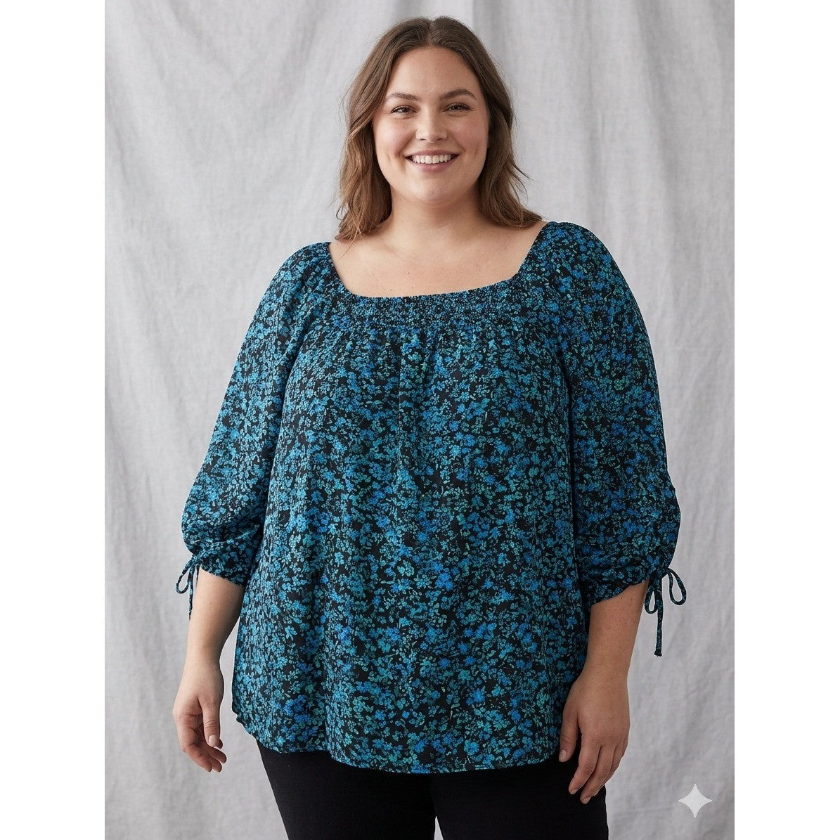 Terra & Sky Off the SHoulder Top Plus Size 4X 28 30 W Black Floral Shirt Blouse