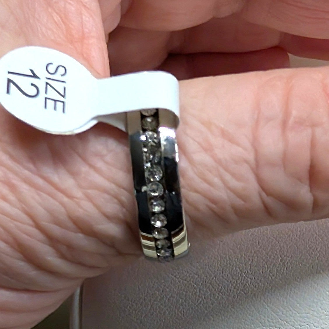New Rhinestone Band Ring Size 13 SilverTone Inlay Multicolor Sparkle Wedding