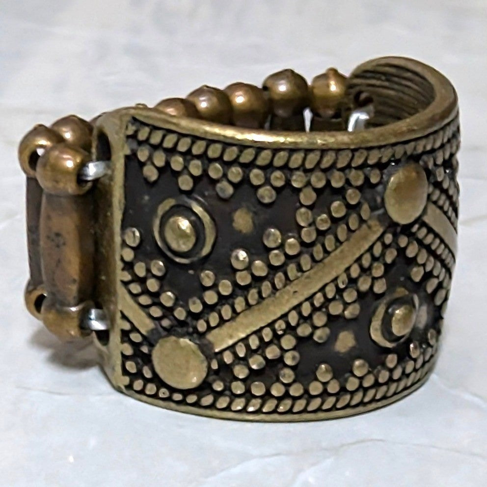 New Stretch Band Ring Bronze Tone Tribal Geometric Textured Southwestern Boho