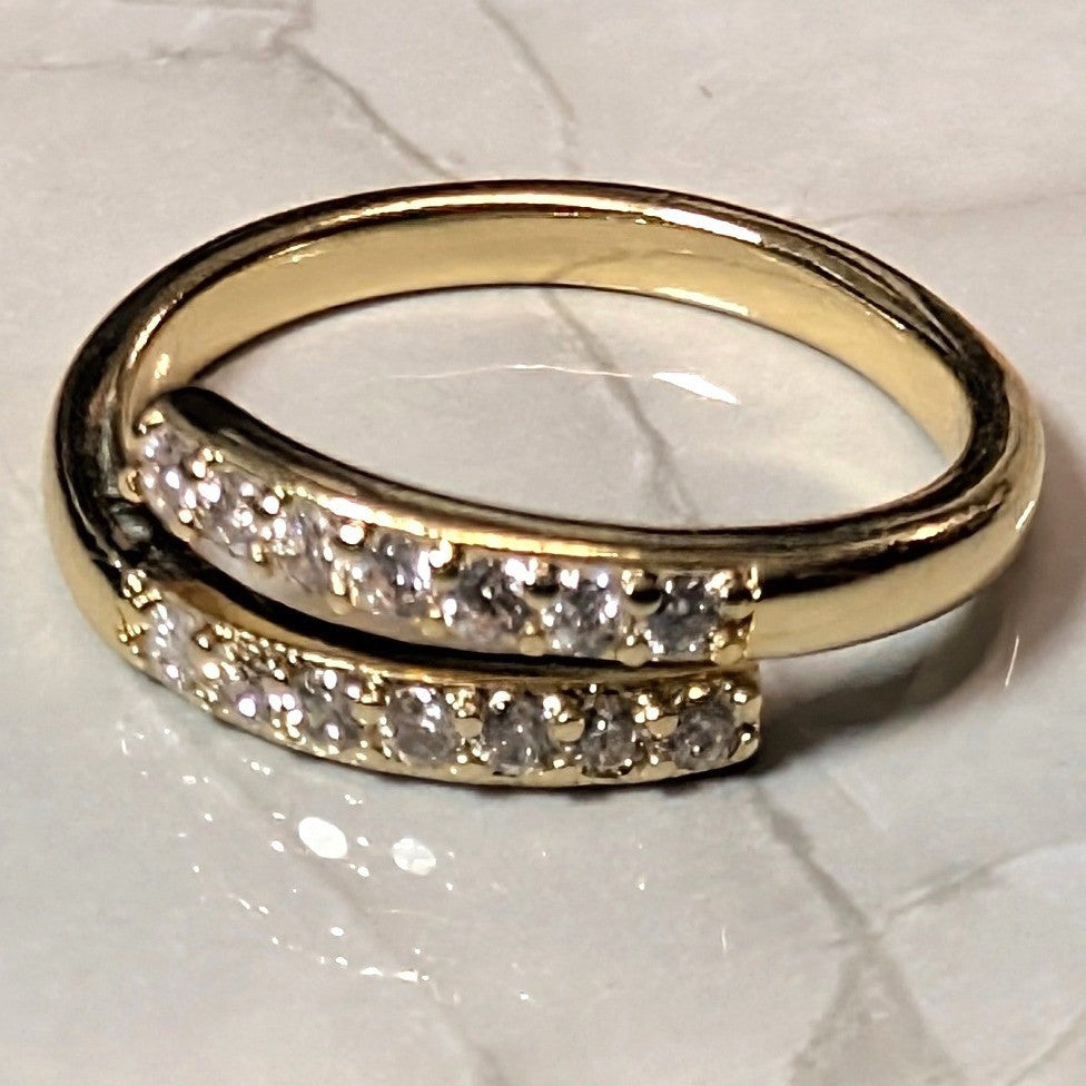 New Bypass Ring Gold Plated Size 3.5 Gold 14K GF Gold Filled CZS 2 Row Band Wrap