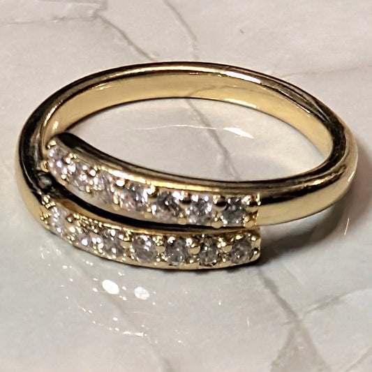 New Bypass Ring Gold Plated Size 3.5 Gold 14K GF Gold Filled CZS 2 Row Band Wrap