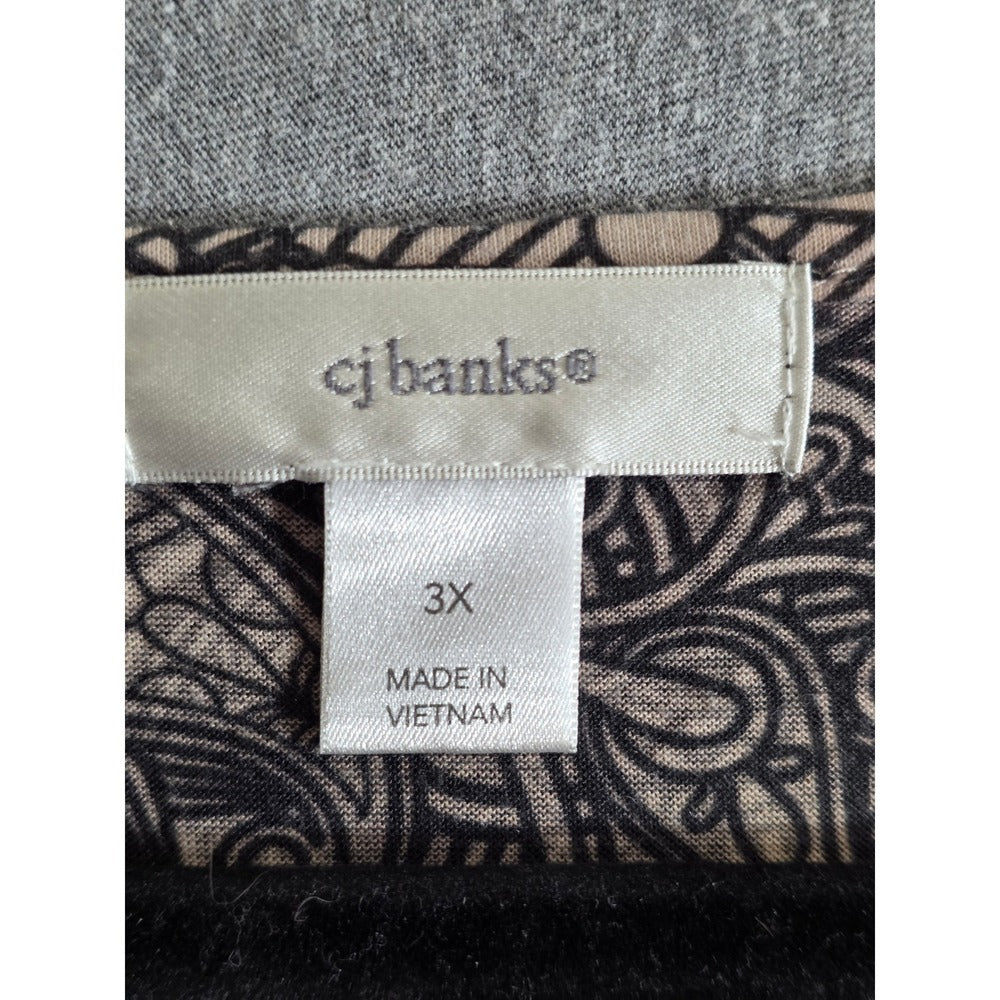 CJ Banks Top Plus Size 3X Eyelet Beige Paisley‎ Abstract Short Sleeve Pullover