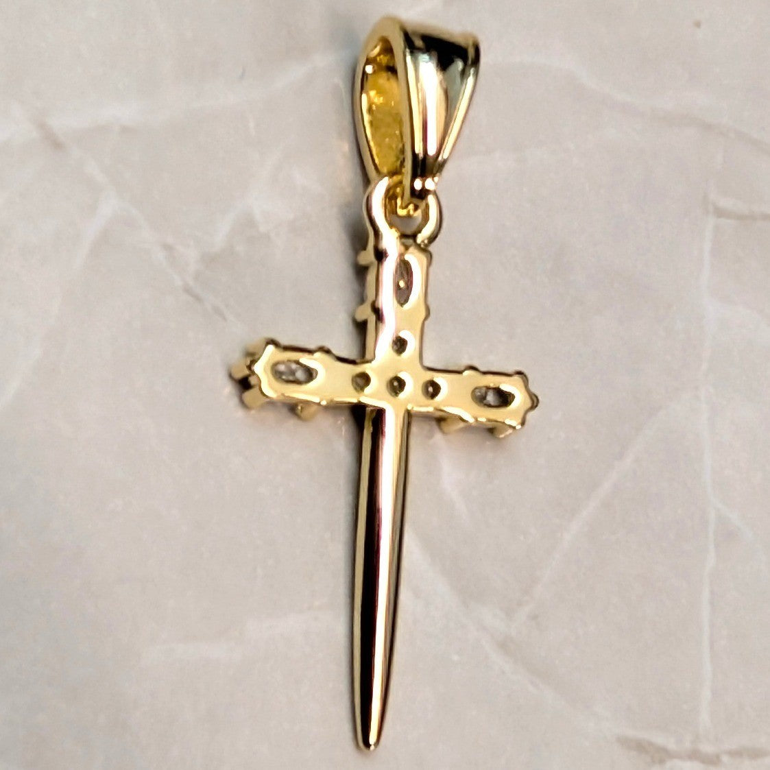 New Jewelry Dagger Cross Pendant 18K GP Gold PLated CZ Gothic Sword Religious