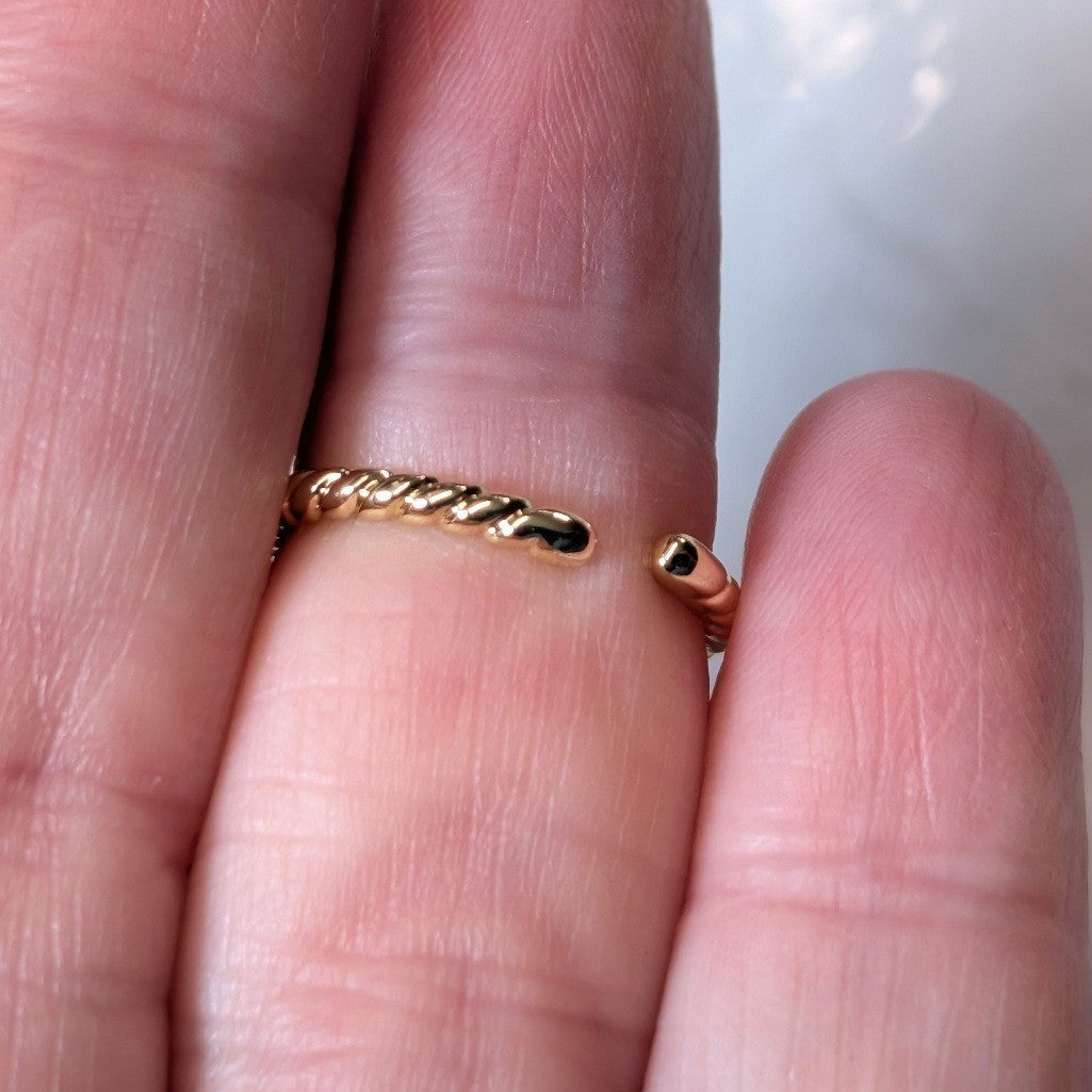 New 14K Gold GF Filled Twisted Rope Open Finger Toe Midi Ring Size 3.75 Stacking